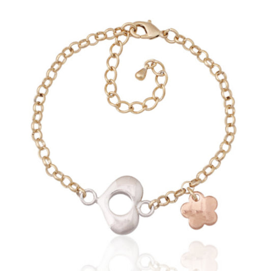 Heart with Flower Charm Tricolor Bracelet - HK Jewels