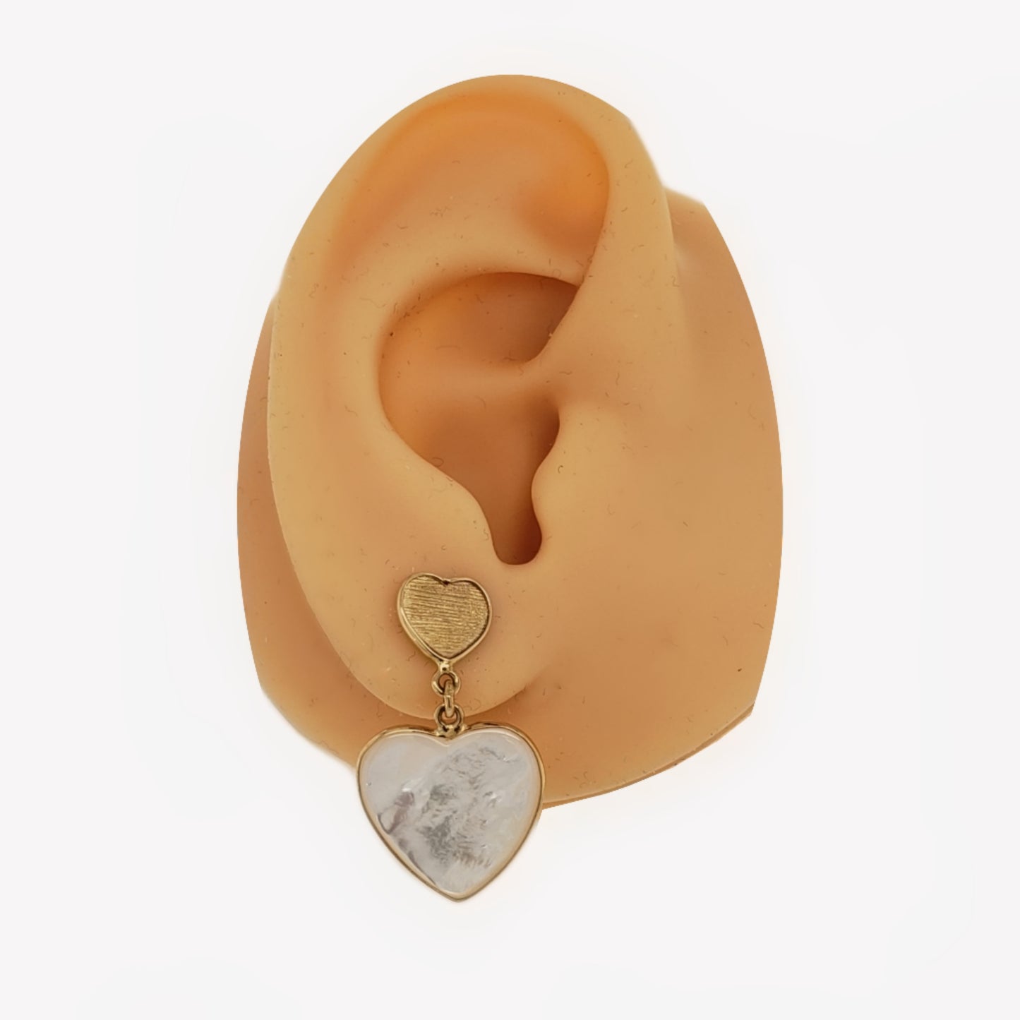 14K Gold Heart Mother Of Pearl Hanging Heart Earring - HK Jewels