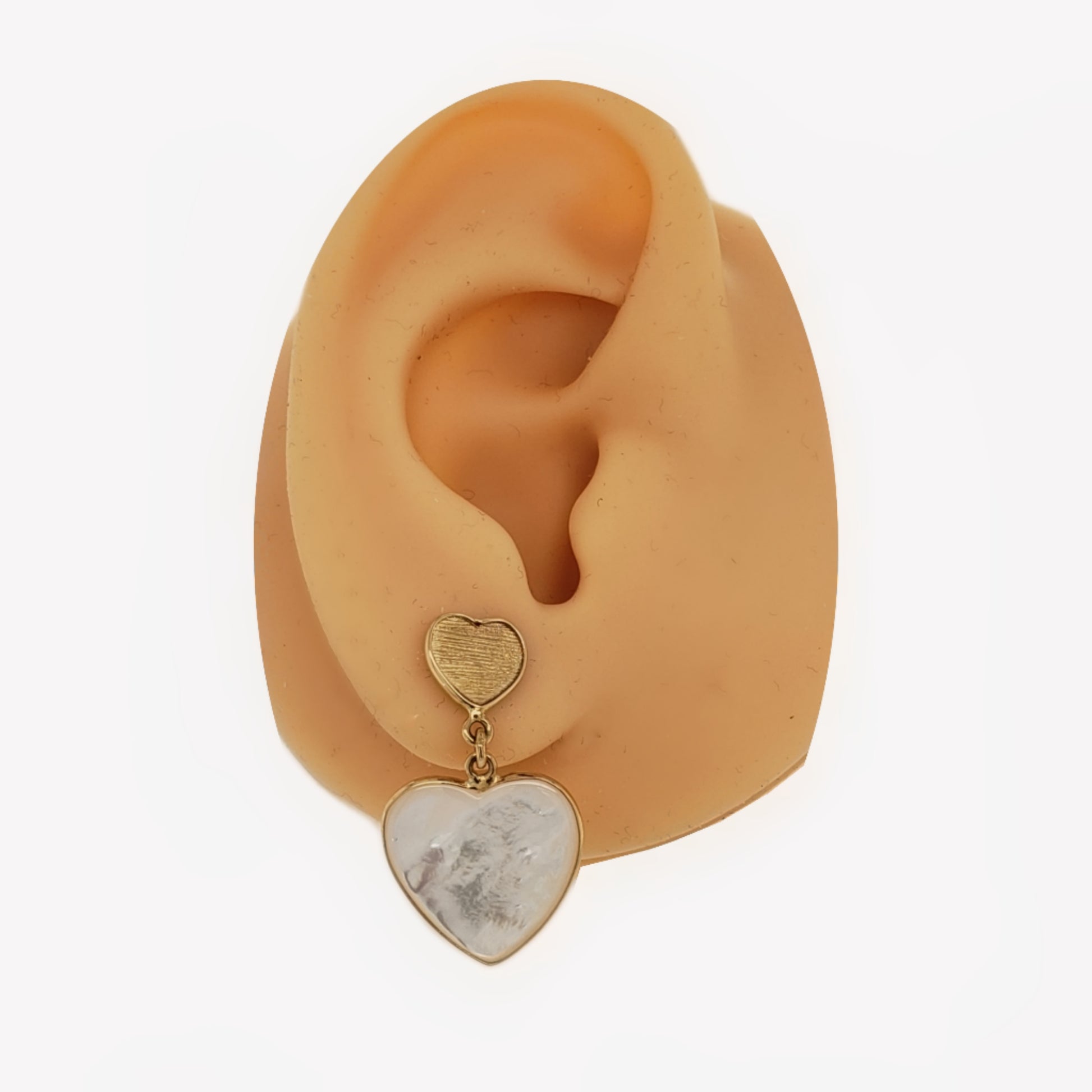14K Gold Heart Mother Of Pearl Hanging Heart Earring - HK Jewels