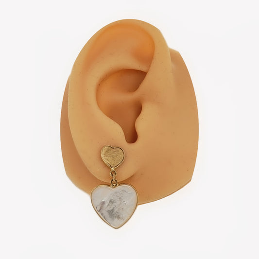 14K Gold Heart Mother Of Pearl Hanging Heart Earring - HK Jewels