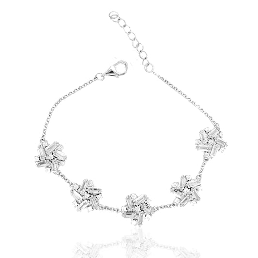 Sterling Silver 5 Station CZ Baguette Cluster Bracelet - HK Jewels