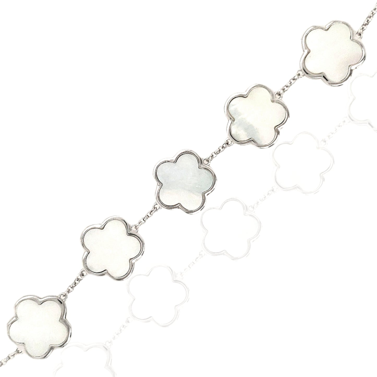 Sterling Silver 5 Flower Mother of Pearl Bracelet - HK Jewels