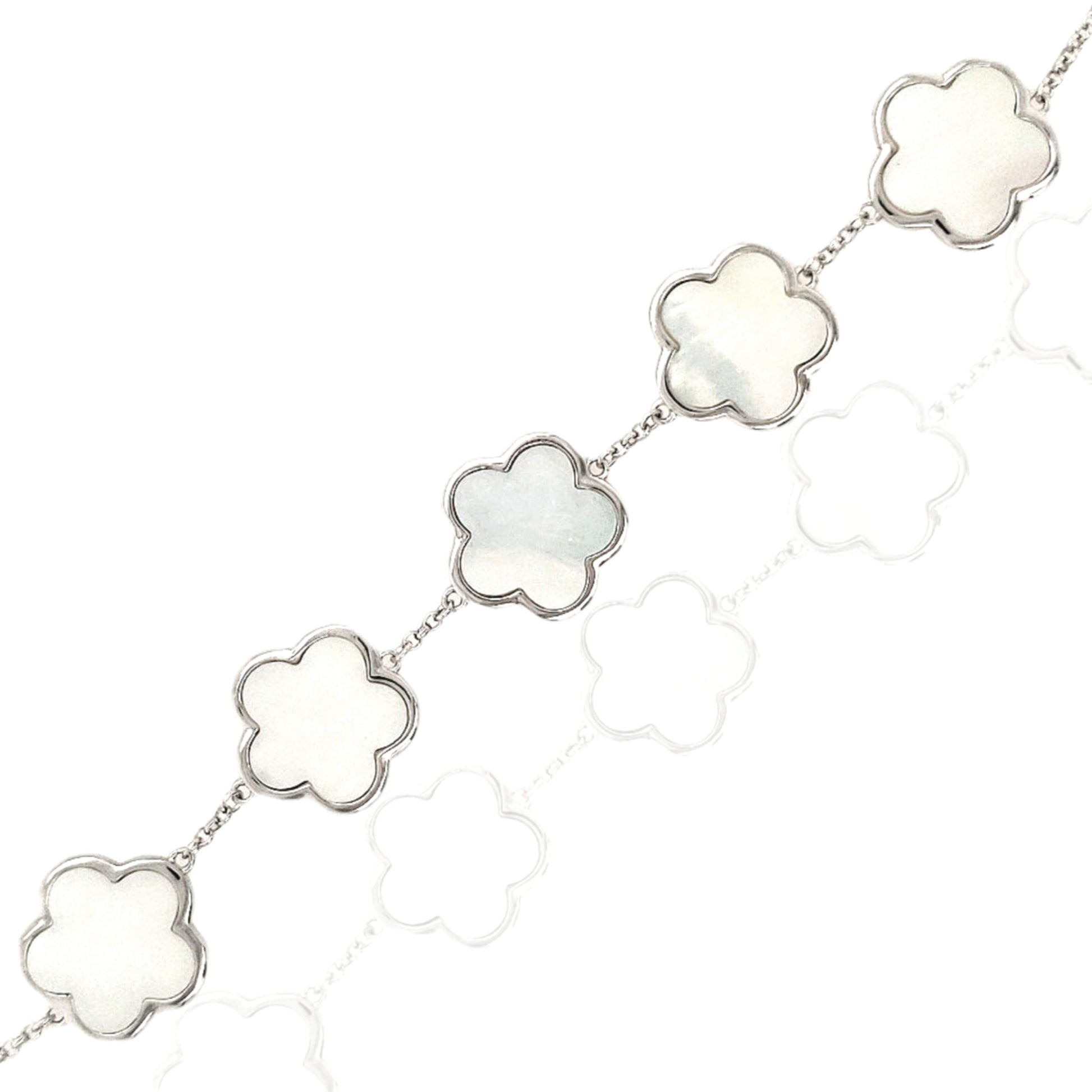 Sterling Silver 5 Flower Mother of Pearl Bracelet - HK Jewels