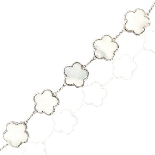 Sterling Silver 5 Flower Mother of Pearl Bracelet - HK Jewels