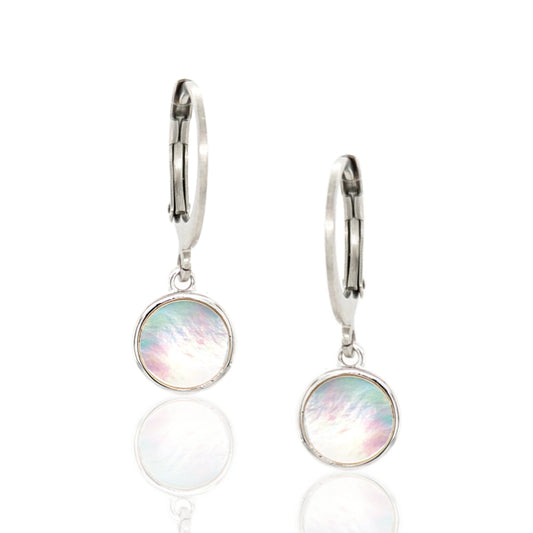 Surgical Steel with Sterling Silver Mother of Pearl Circles Leverback Earrings - HK Jewels