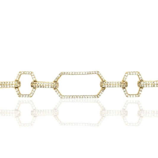 Sterling Silver Gold Plated CZ Large Link Bracelet - HK Jewels