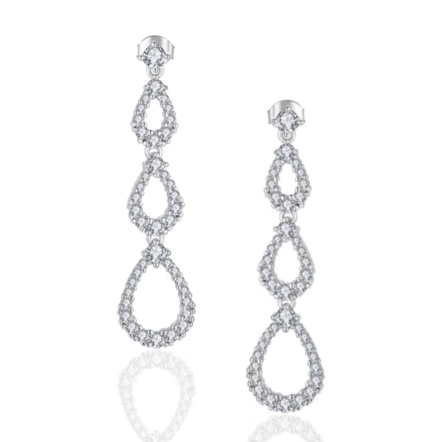 Sterling Silver Micropave Three Teardrop Earring - HK Jewels