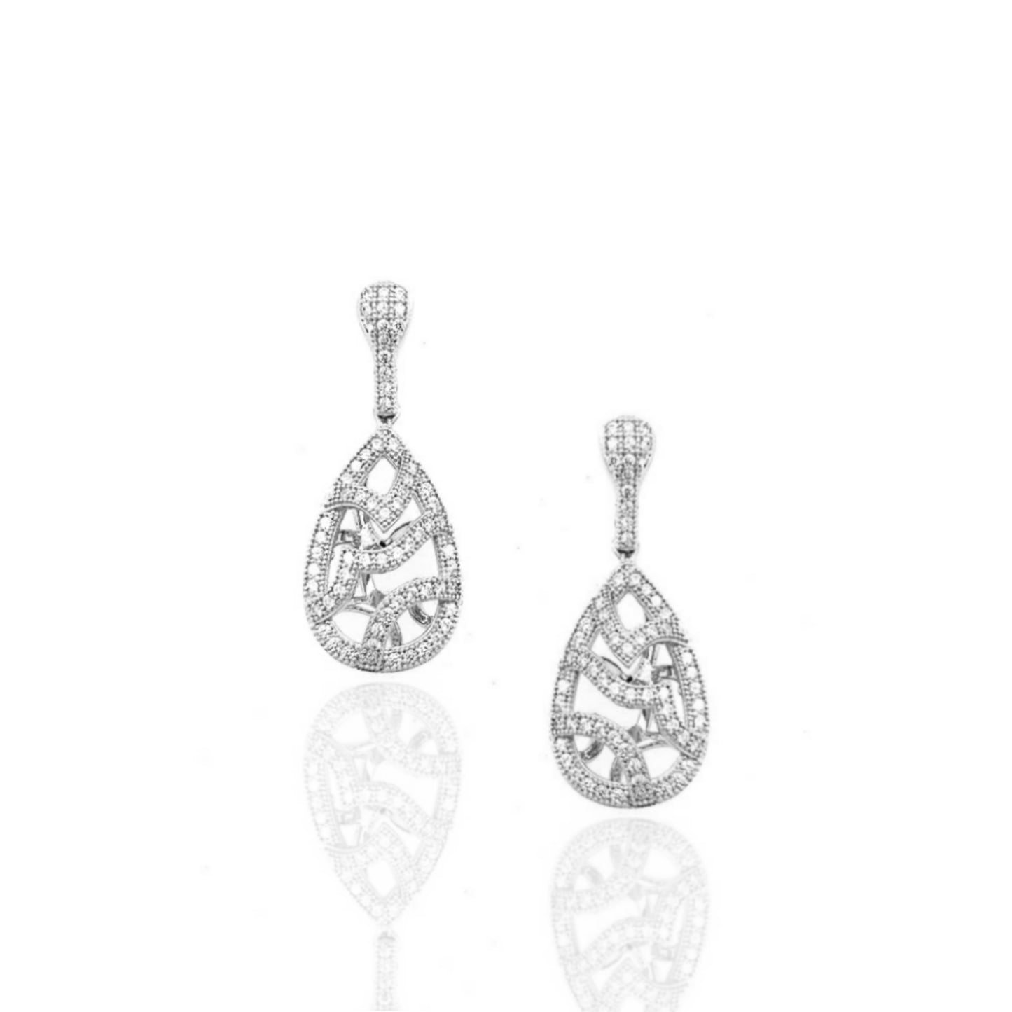 Sterling Silver CZ Zigzag Teardrop Earring - HK Jewels