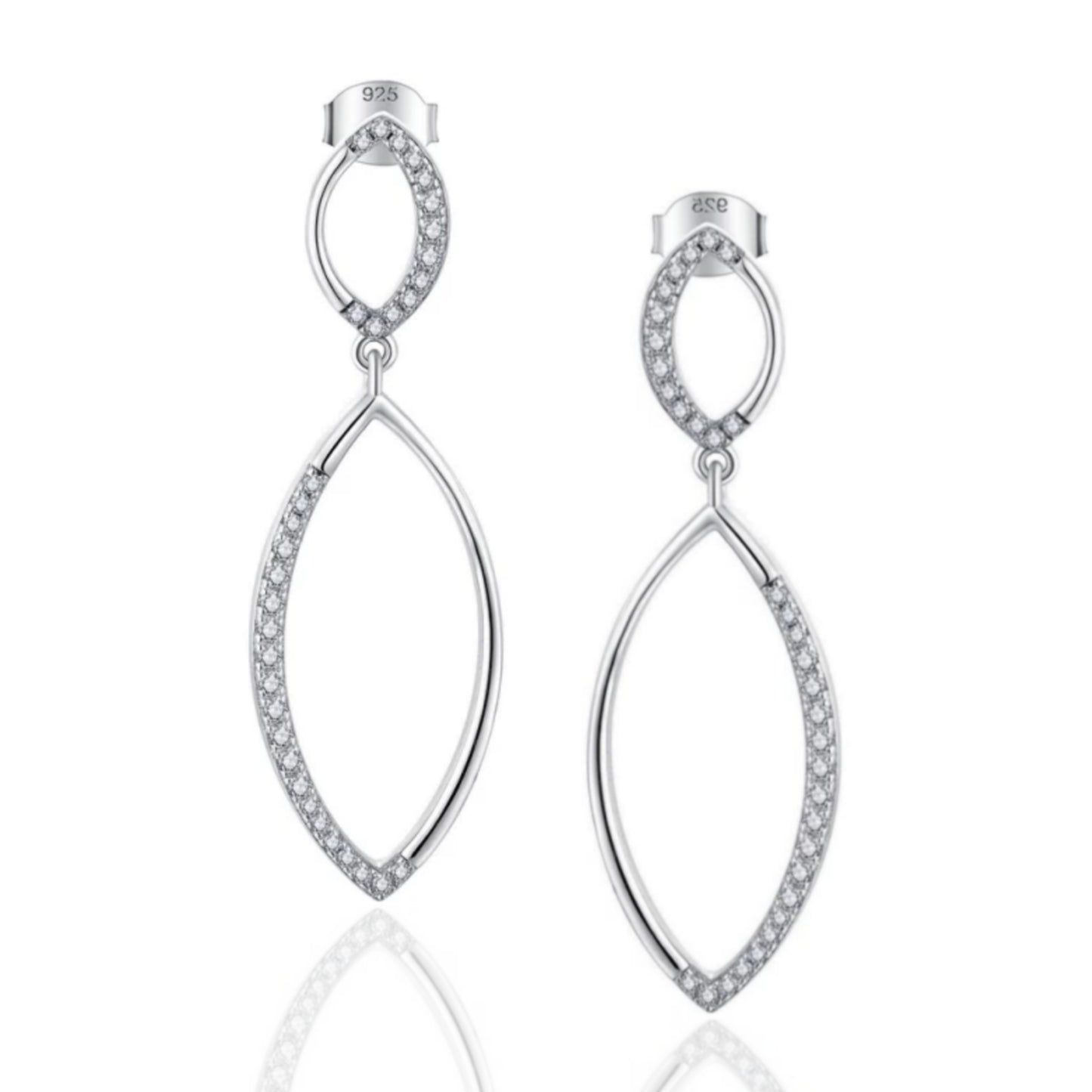 Sterling Silver Micropave Double Marquis Shape Earring - HK Jewels