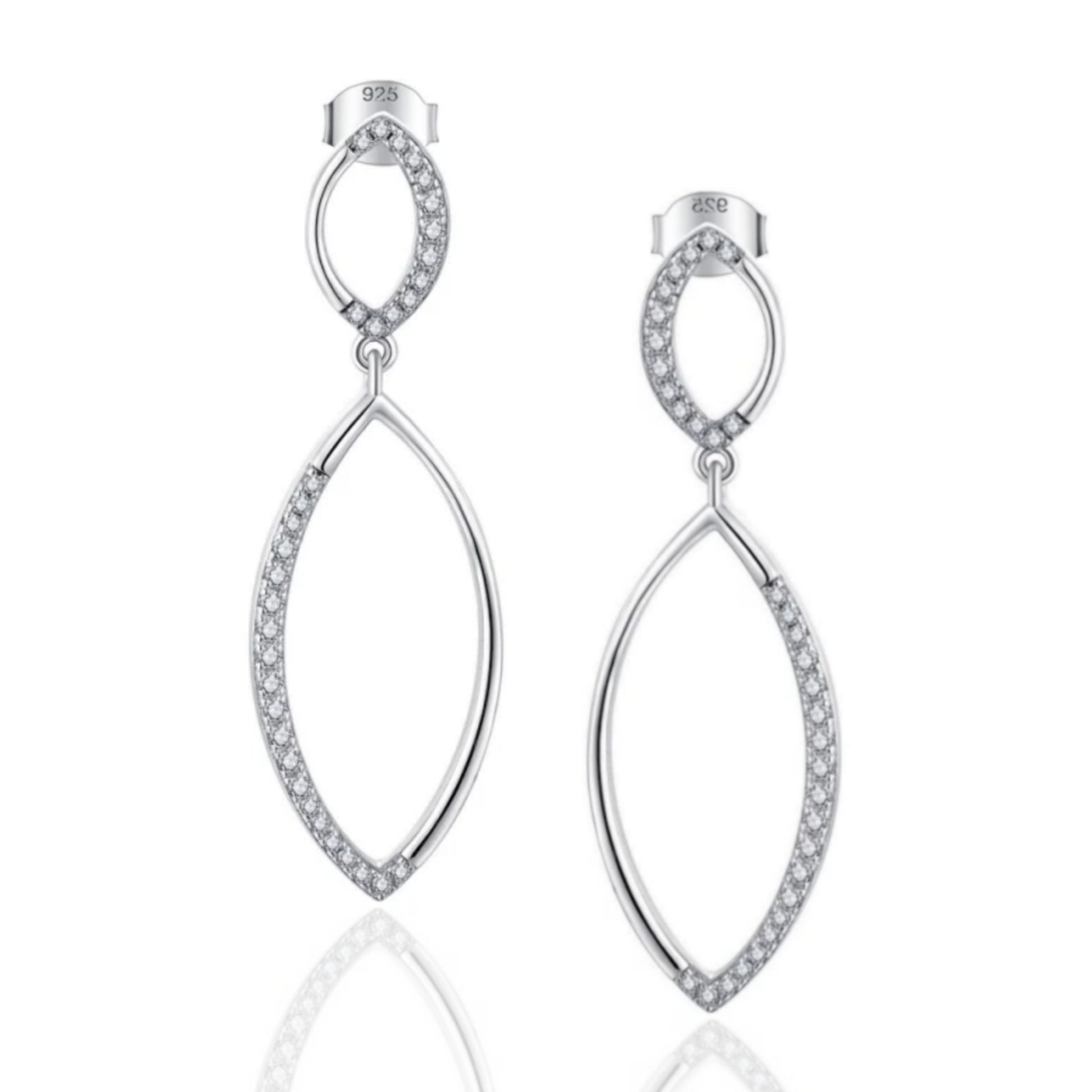Sterling Silver Micropave Double Marquis Shape Earring - HK Jewels