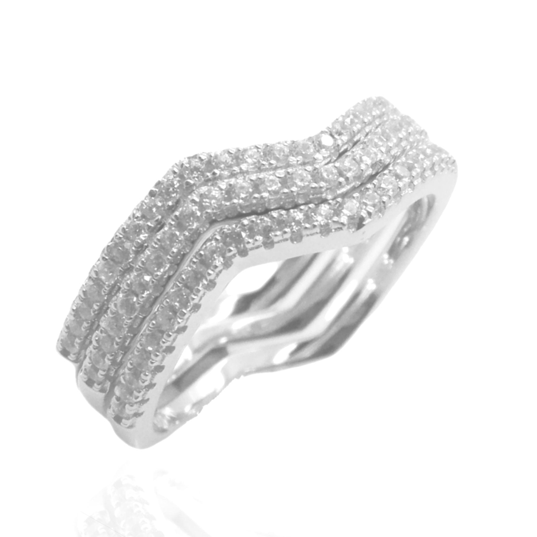 Sterling Silver Micropave CZ Wavy Ring - HK Jewels