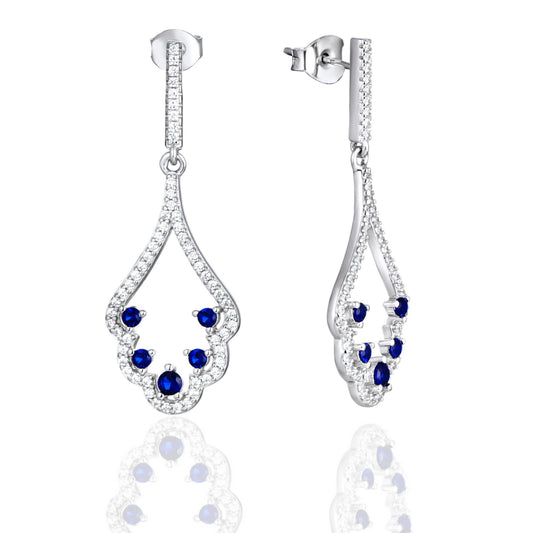 Sterling Silver Micro Pave and Color Stone Fan Shape Earring - HK Jewels
