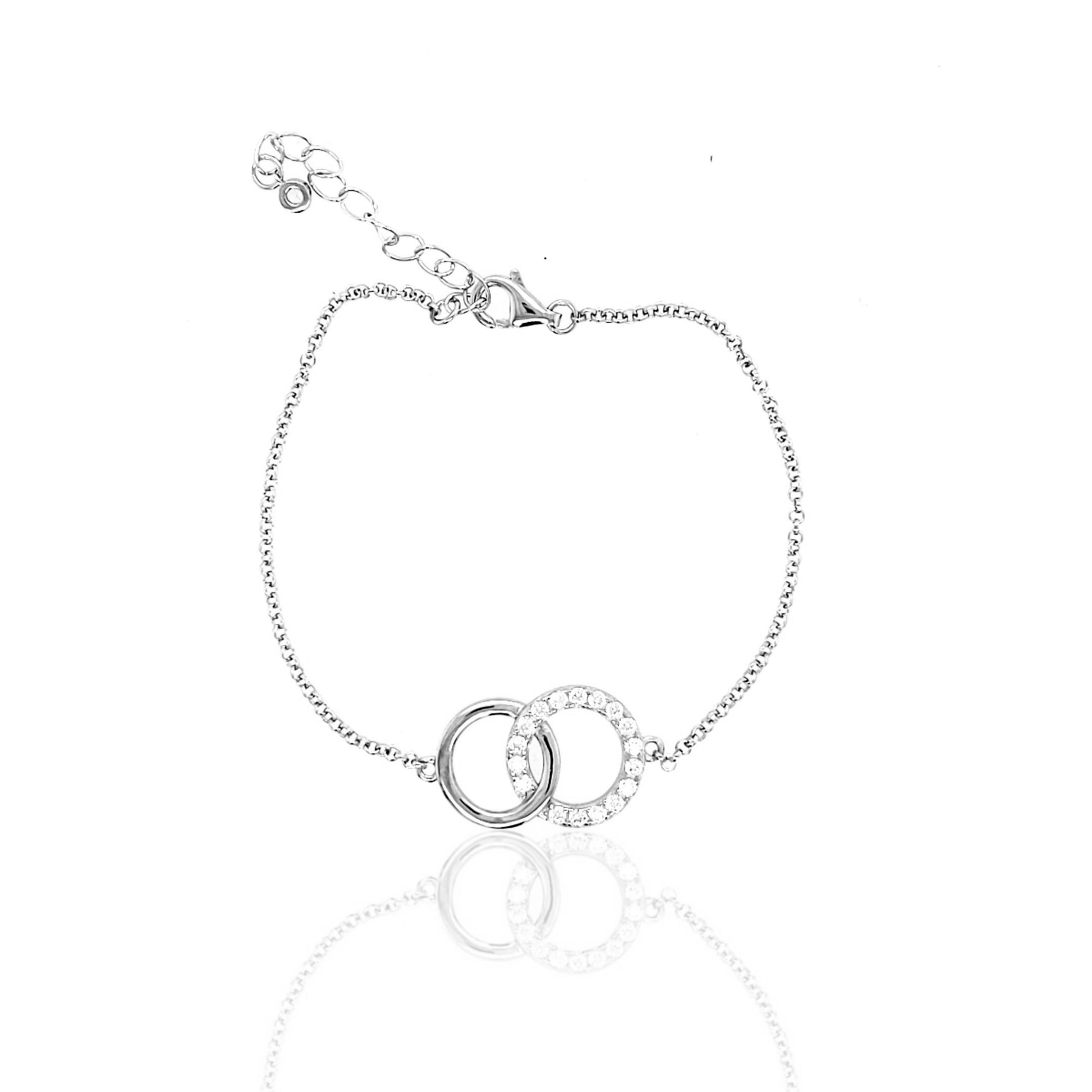 Sterling Silver Interlocking CZ Circle Bracelet - HK Jewels