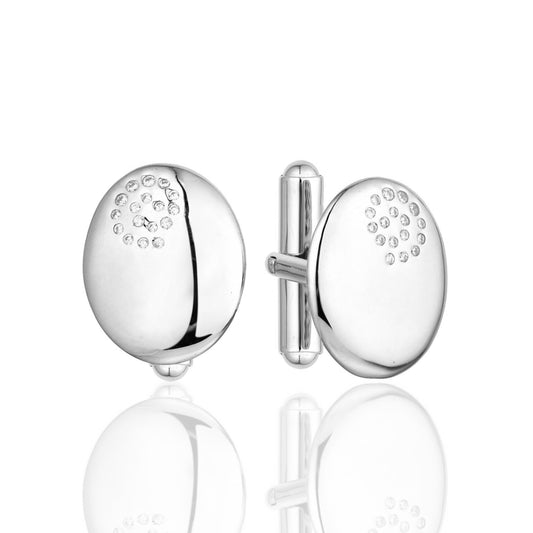 Sterling Silver Oval Swirled CZ Cufflinks - HK Jewels