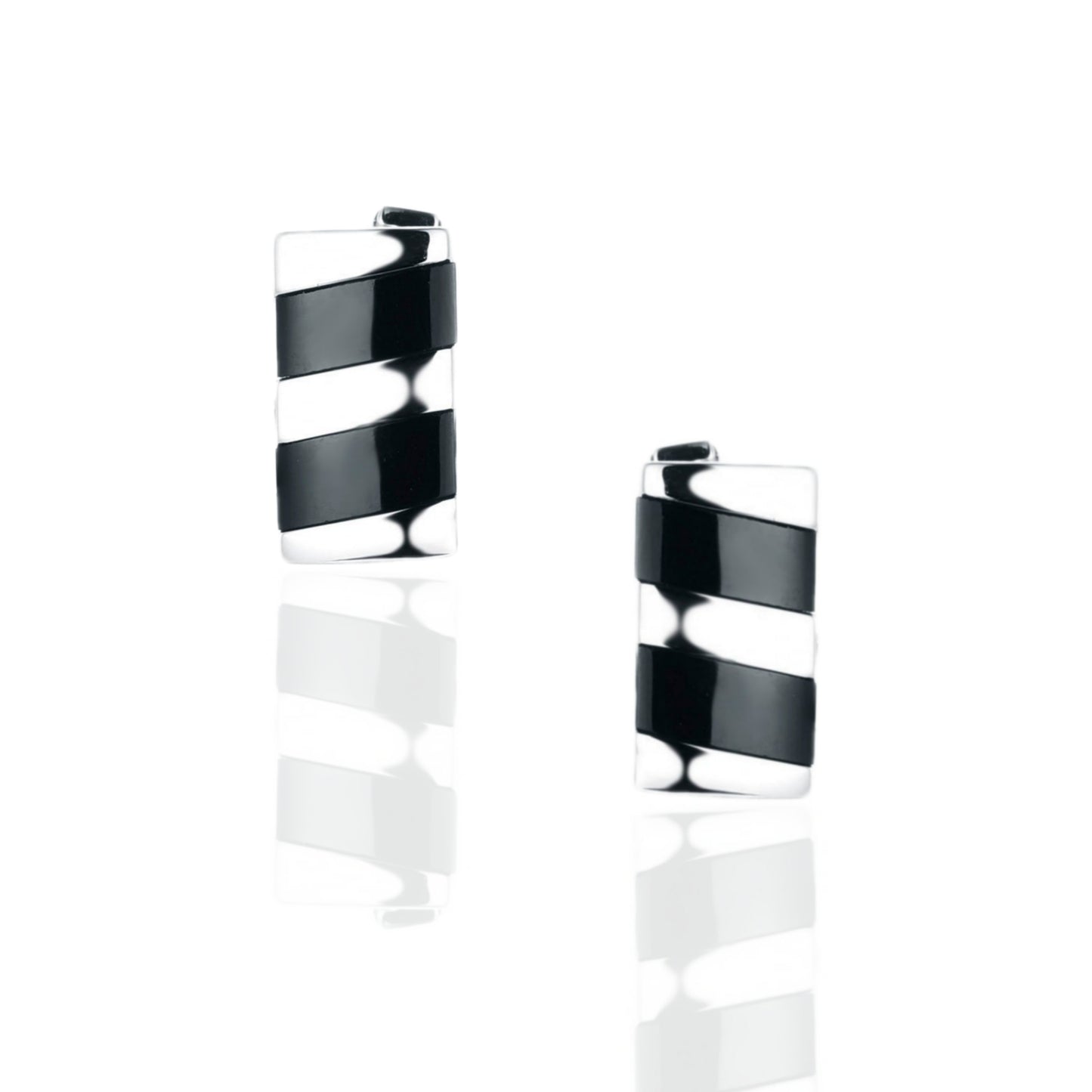 Sterling Silver Rectangular Black and White Cufflinks - HK Jewels