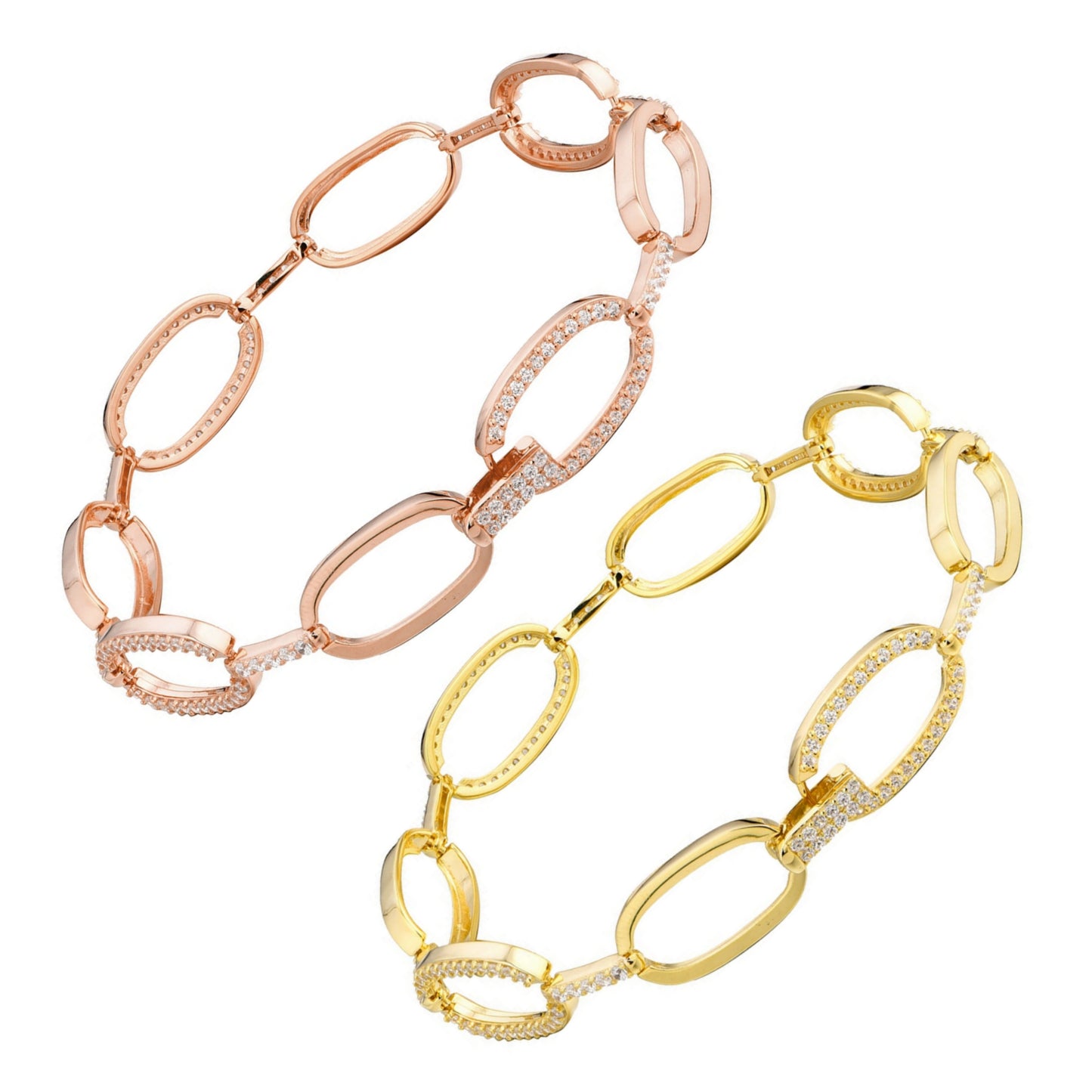 Sterling Silver Micropave CZ Oval Link Bracelet - HK Jewels