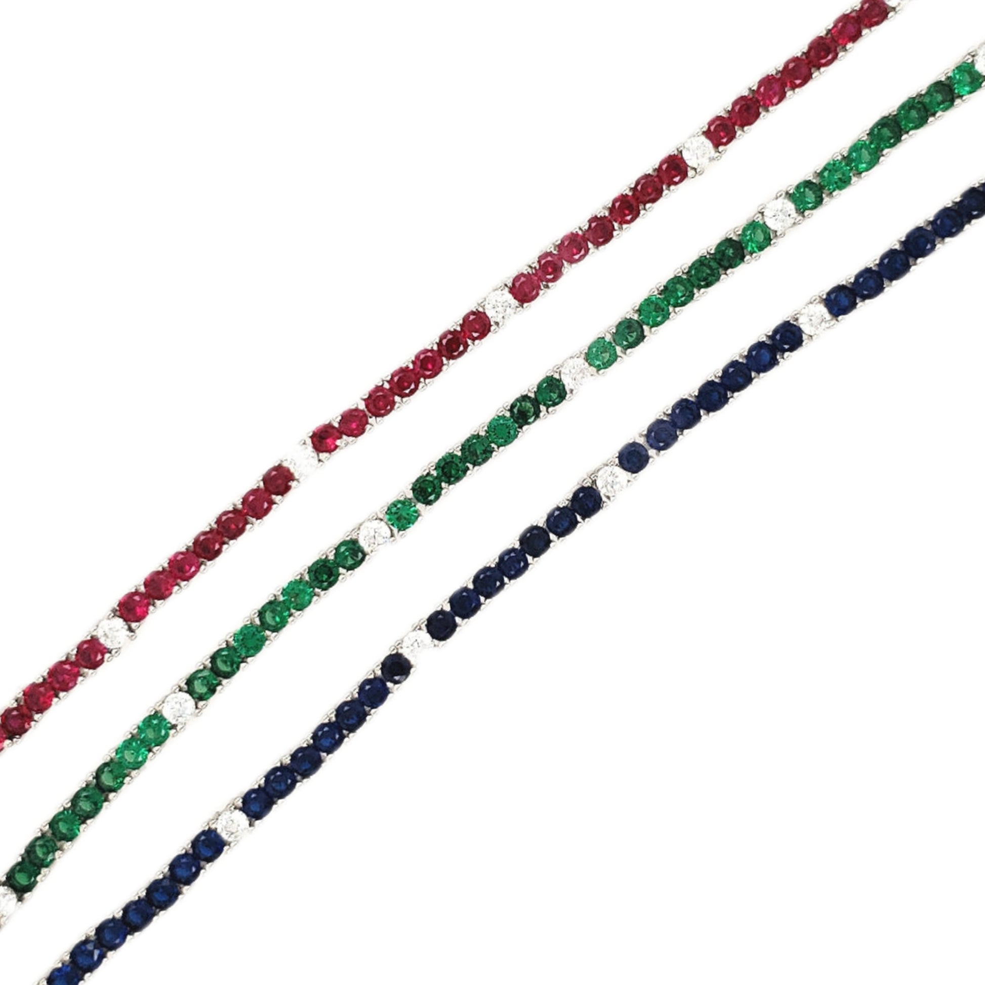 Sterling Silver Ruby, Emerald, and Sapphire Colored CZ Stone Tennis Bracelets - HK Jewels