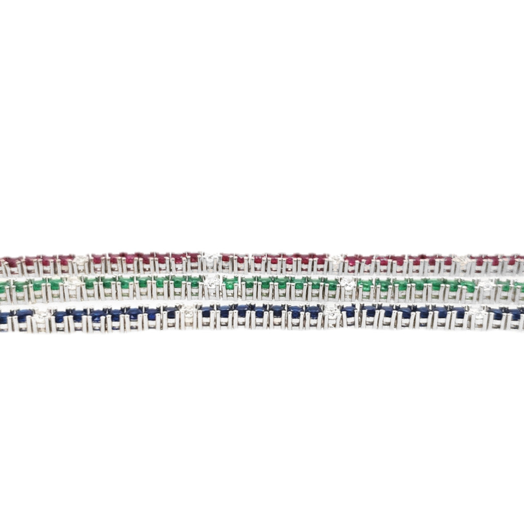Sterling Silver Ruby, Emerald, and Sapphire Colored CZ Stone Tennis Bracelets - HK Jewels