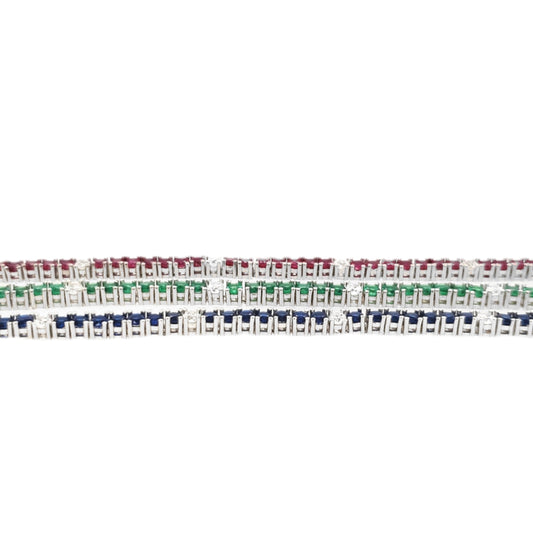 Sterling Silver Ruby, Emerald, and Sapphire Colored CZ Stone Tennis Bracelets - HK Jewels