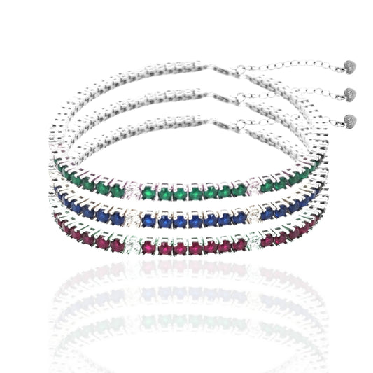 Sterling Silver Ruby, Emerald, and Sapphire Colored CZ Stone Tennis Bracelets - HK Jewels