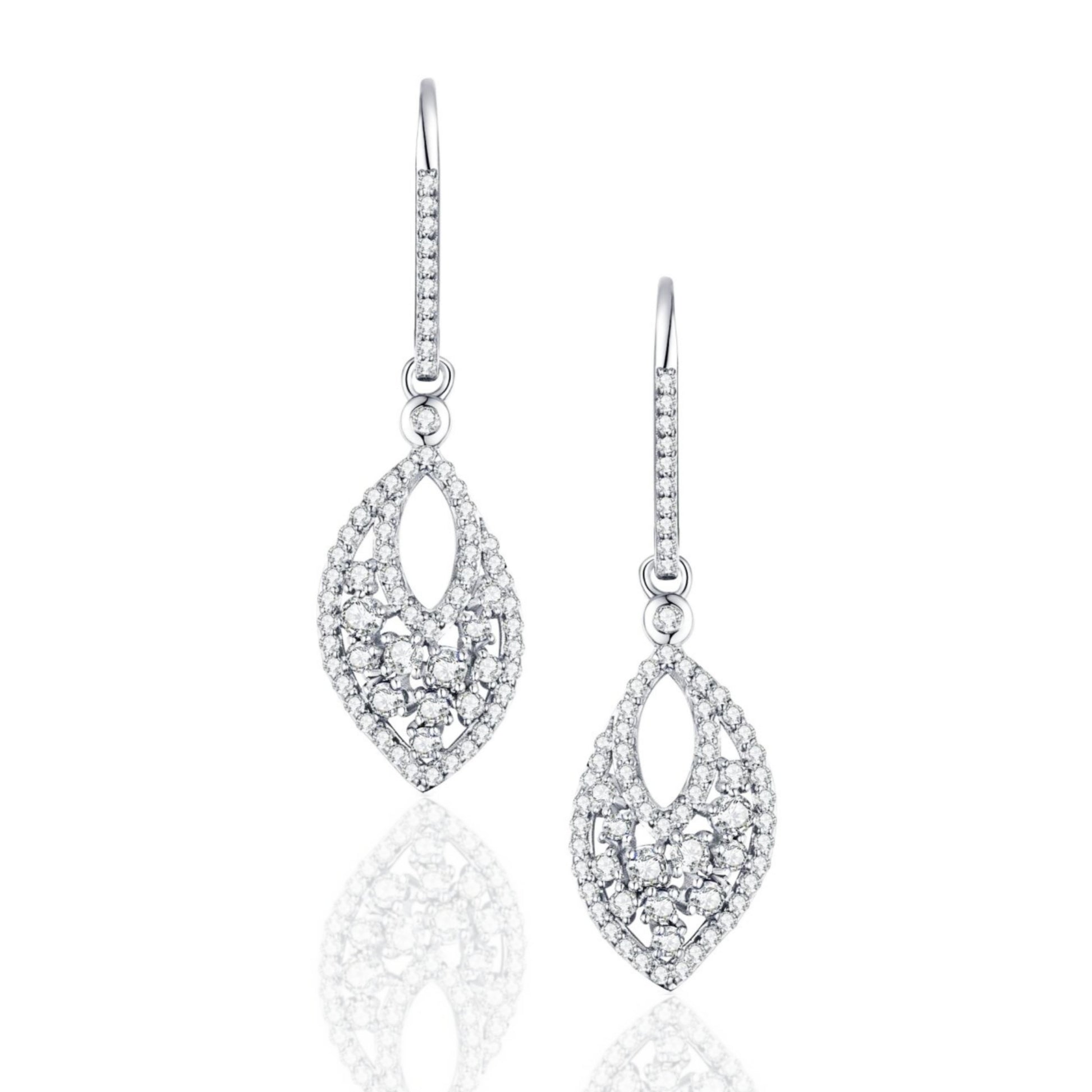 Sterling Silver Fancy Small Dangling Micropave Earrings - HK Jewels