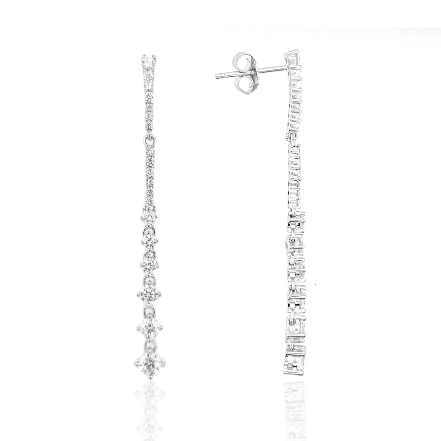 Sterling Silver Dangling Graduated Tennis Style Earrings - HK Jewels