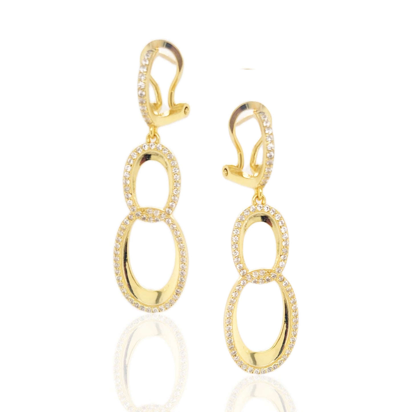 Sterling Silver Double Oval Micropave Link Earrings - HK Jewels