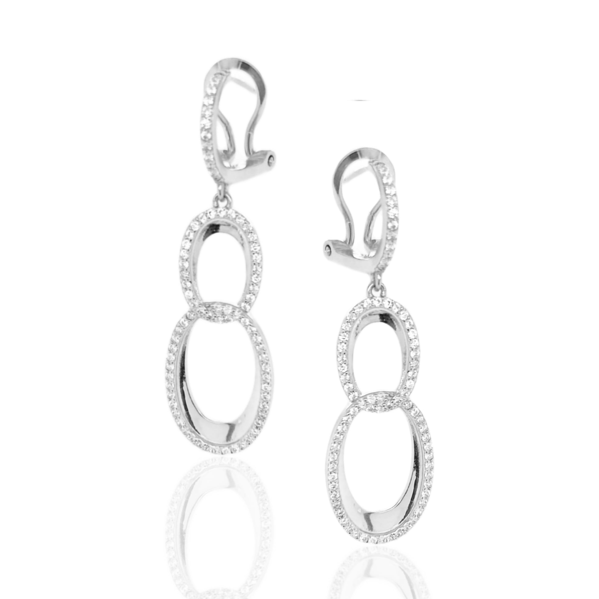 Sterling Silver Double Oval Micropave Link Earrings - HK Jewels