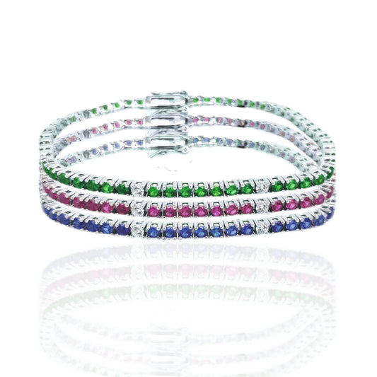 Sterling Silver Ruby, Emerald, and Sapphire 3.5mm Colored CZ Stone Bracelets - HK Jewels