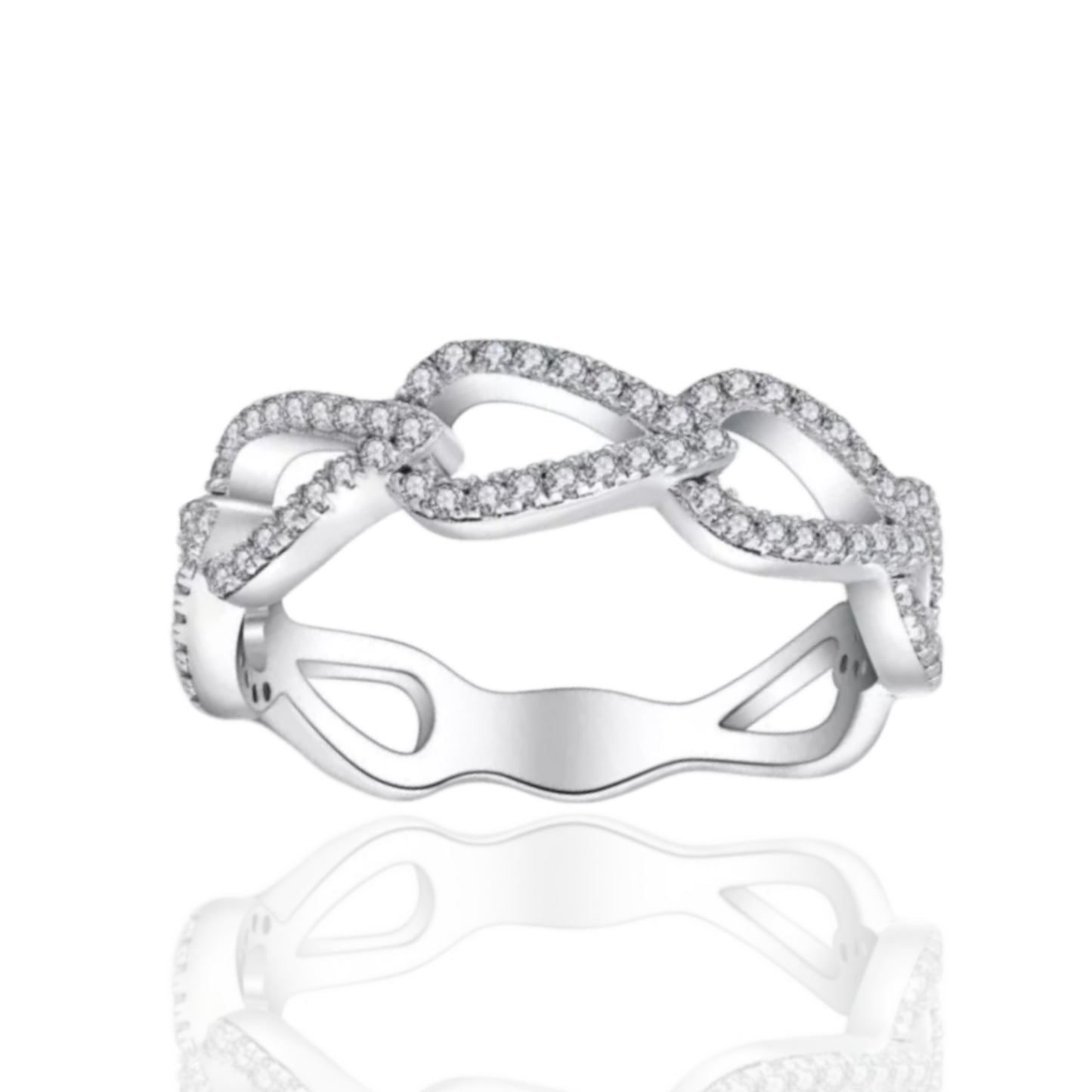 Sterling Silver Micropave Teardrop Shaped Links CZ Ring | HK Jewels - HK Jewels