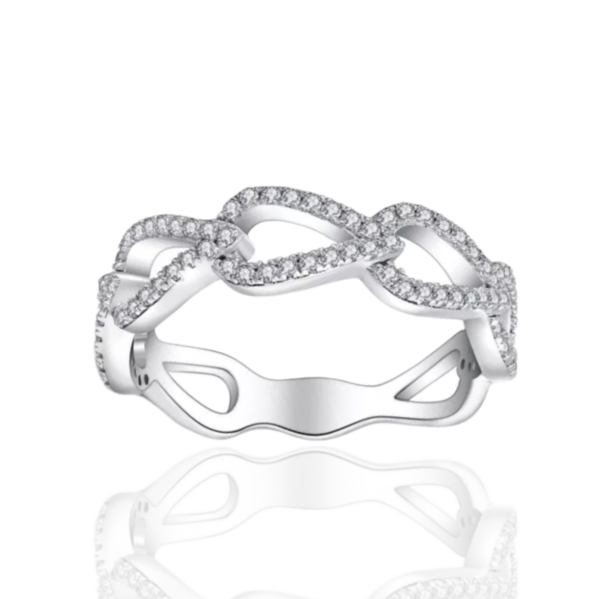 Sterling Silver Micropave Teardrop Shaped Links CZ Ring | HK Jewels - HK Jewels
