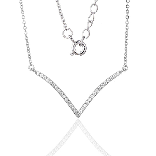 Sterling Silver Micropave V Shape CZ Necklace - HK Jewels