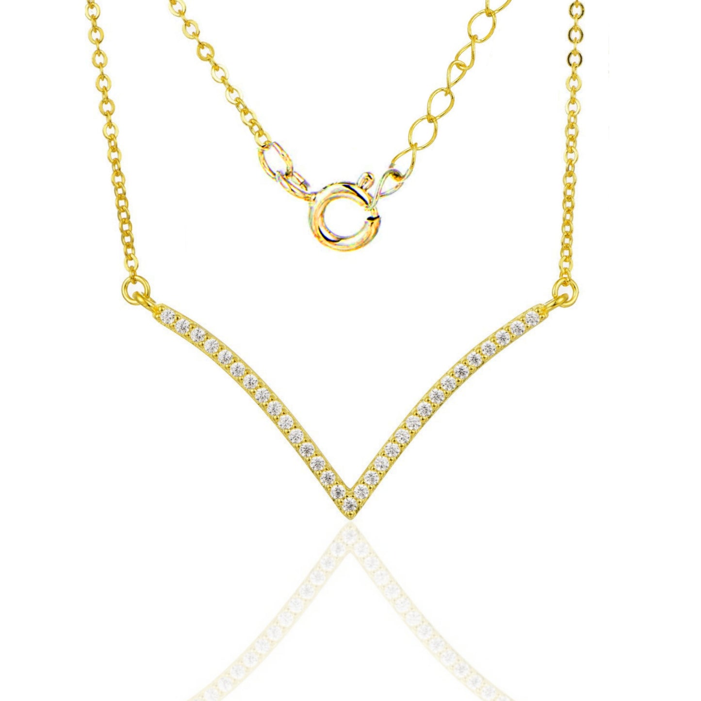 Sterling Silver Micropave V Shape CZ Necklace - HK Jewels