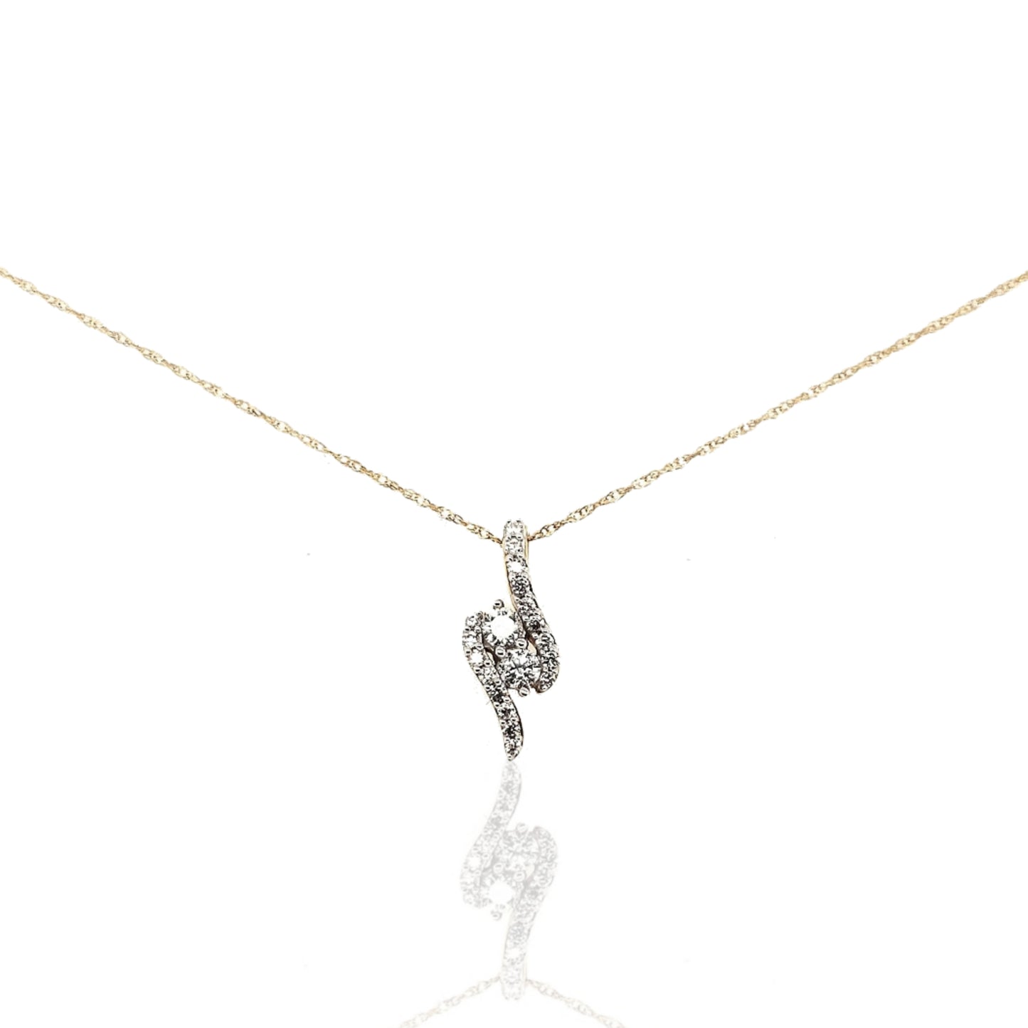 10K Gold And Diamond Swirls Surrounding Two Stones Pendant - HK Jewels