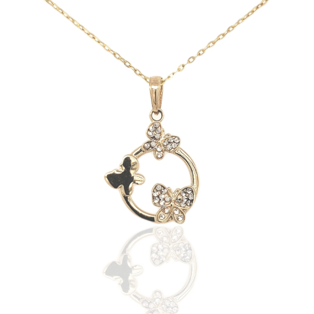 14K Butterfly on Circle Pendant - HK Jewels