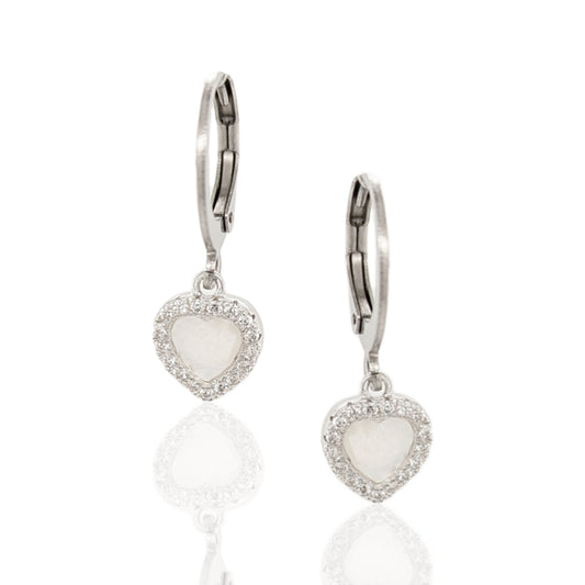 Surgical Steel with Sterling Silver Mother of Pearl Hearts Leverback Earrings - HK Jewels