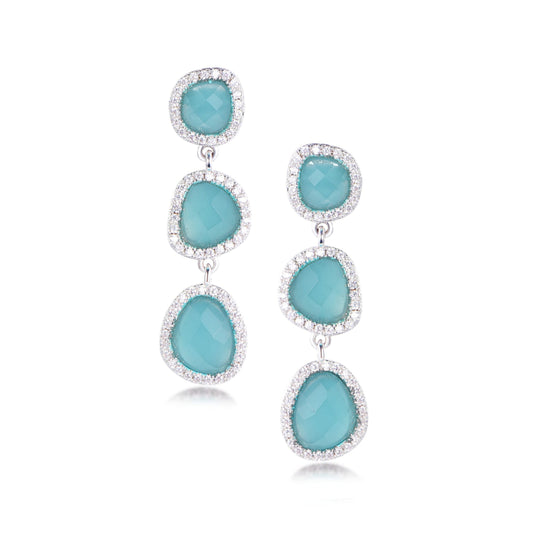 Sterling Silver 3 Blue Stone Earrings - HK Jewels