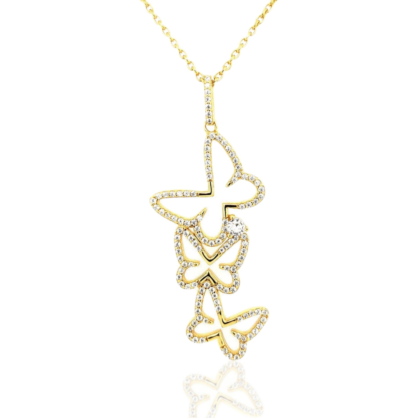 Sterling Silver Cascading CZ Butterfly Pendant - HK Jewels