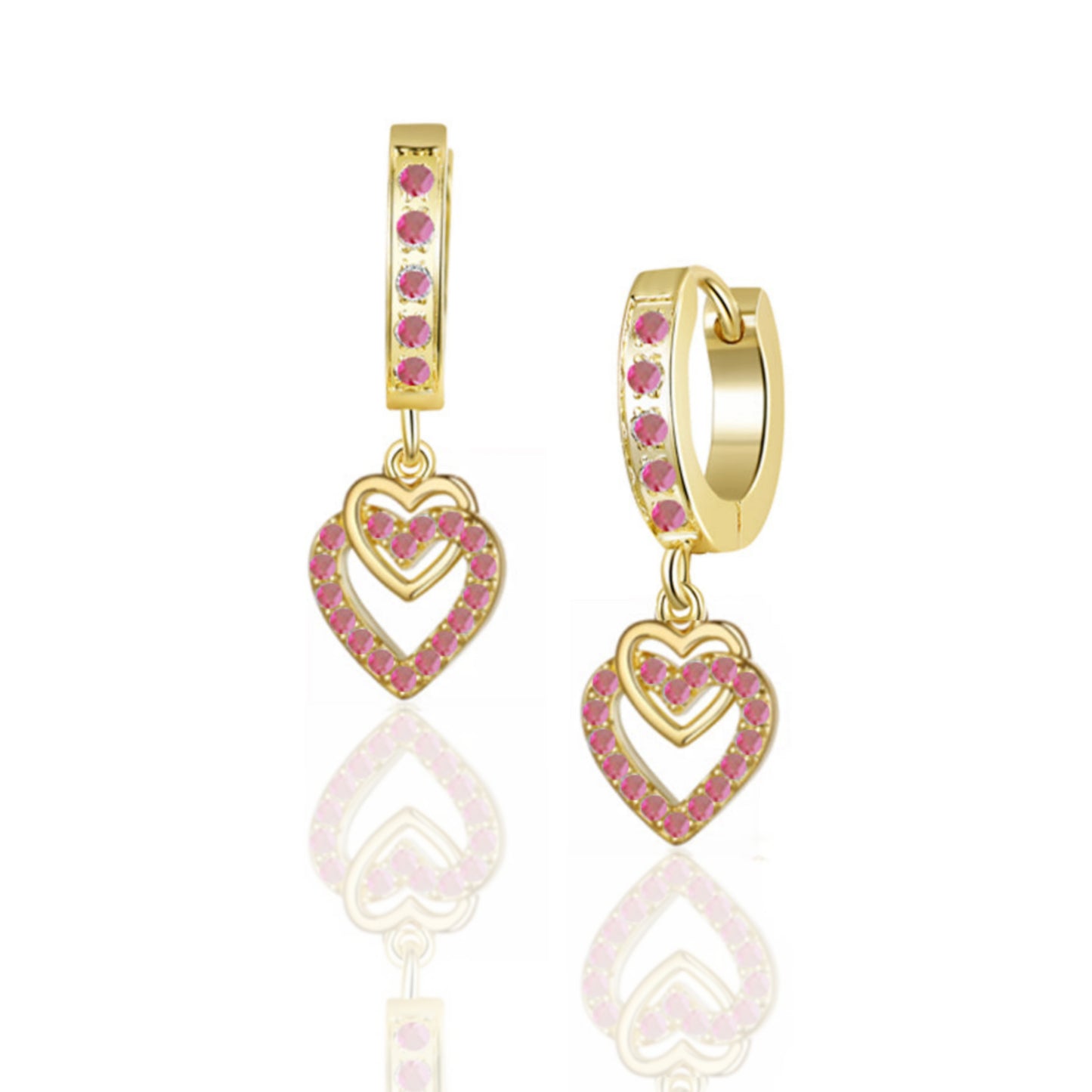 Gold Plated Surgical Steel CZ Interlocking Vertical Hearts Earrings - HK Jewels