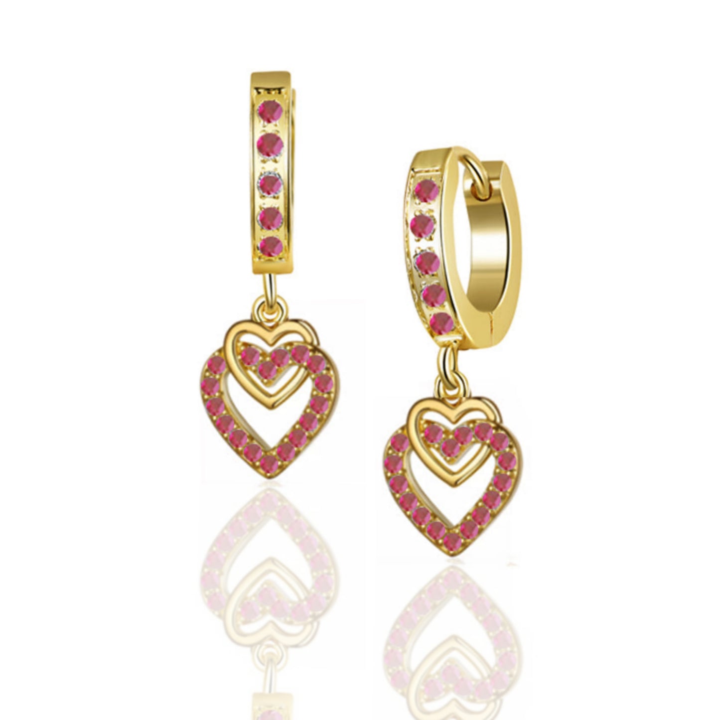 Gold Plated Surgical Steel CZ Interlocking Vertical Hearts Earrings - HK Jewels