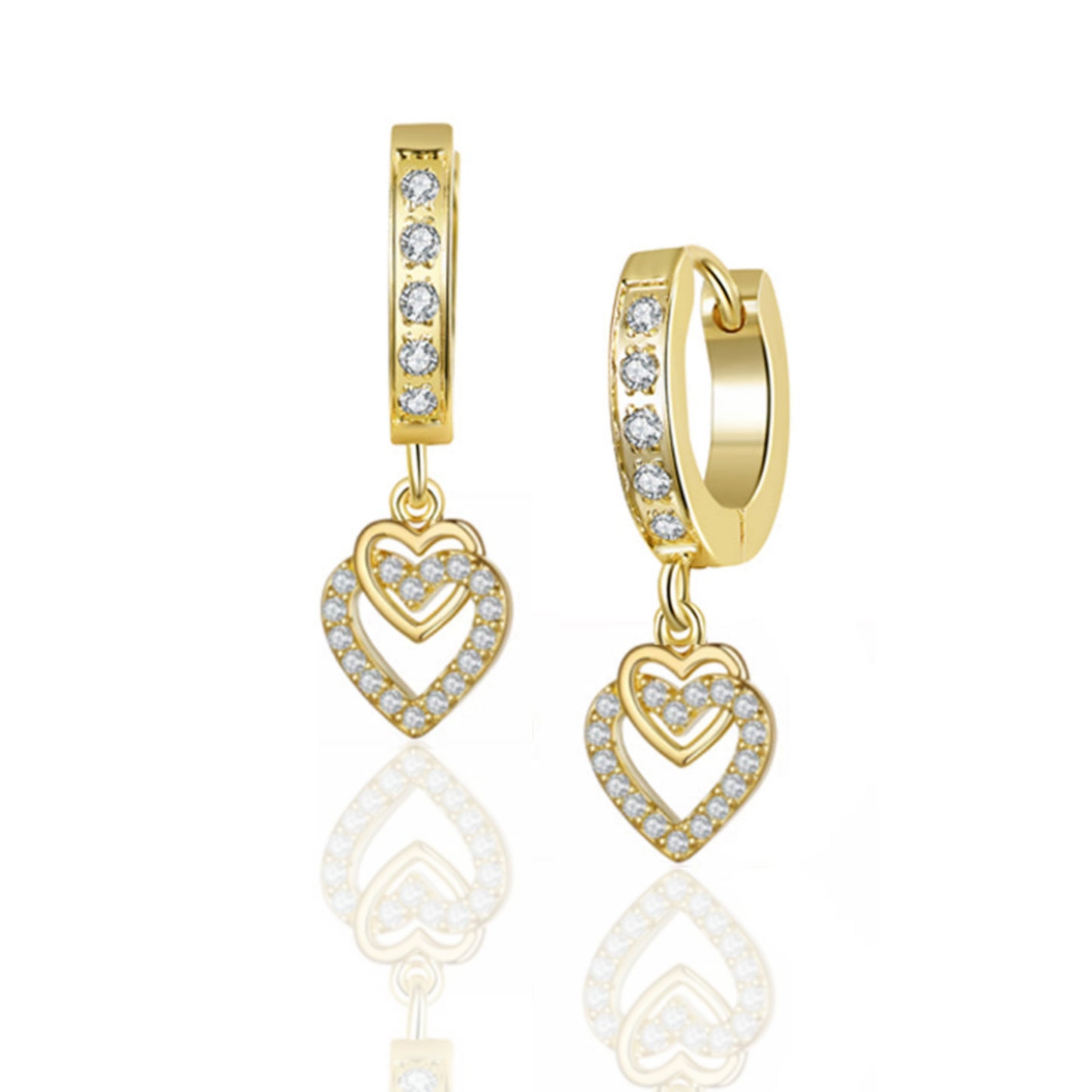 Gold Plated Surgical Steel CZ Interlocking Vertical Hearts Earrings - HK Jewels
