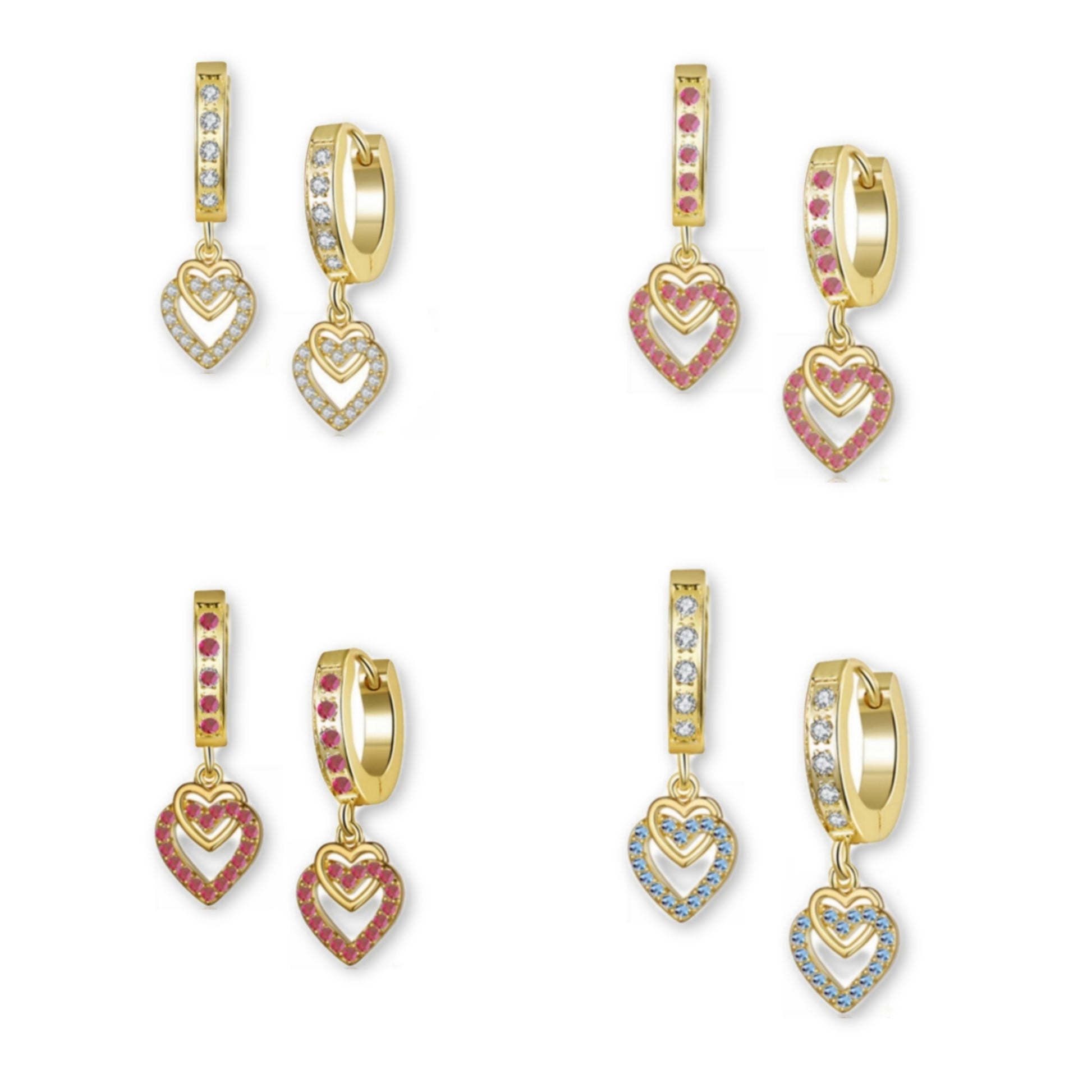 Gold Plated Surgical Steel CZ Interlocking Vertical Hearts Earrings - HK Jewels