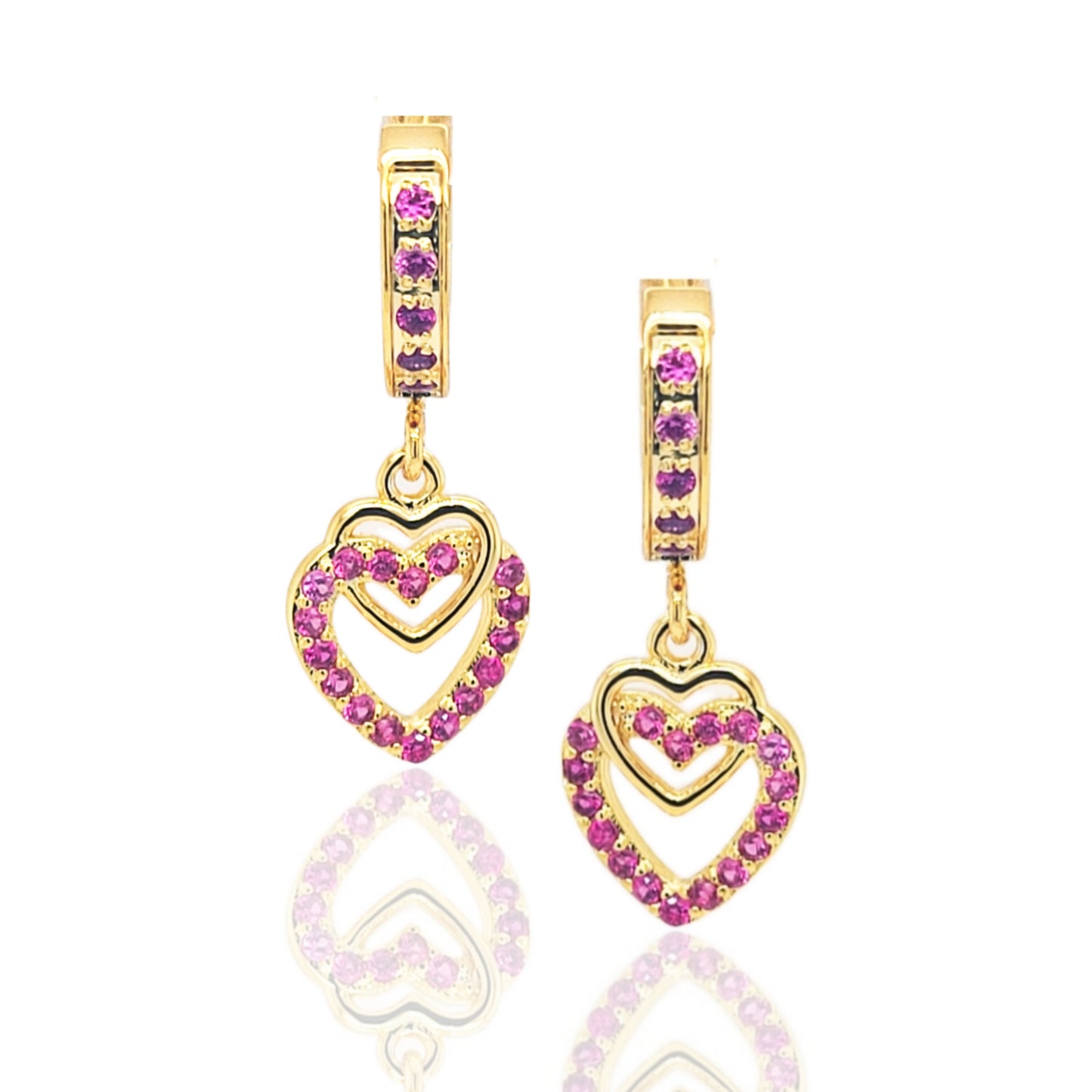 Gold Plated Surgical Steel CZ Interlocking Vertical Hearts Earrings - HK Jewels