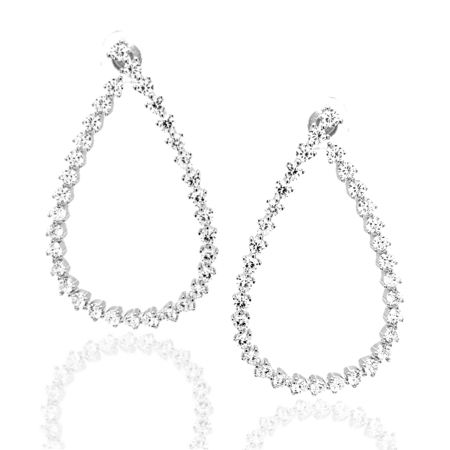 Sterling Silver Large CZ Teardrop Earring - HK Jewels