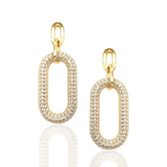 Sterling Silver rectangular link micropave CZ hanging Earring - HK Jewels