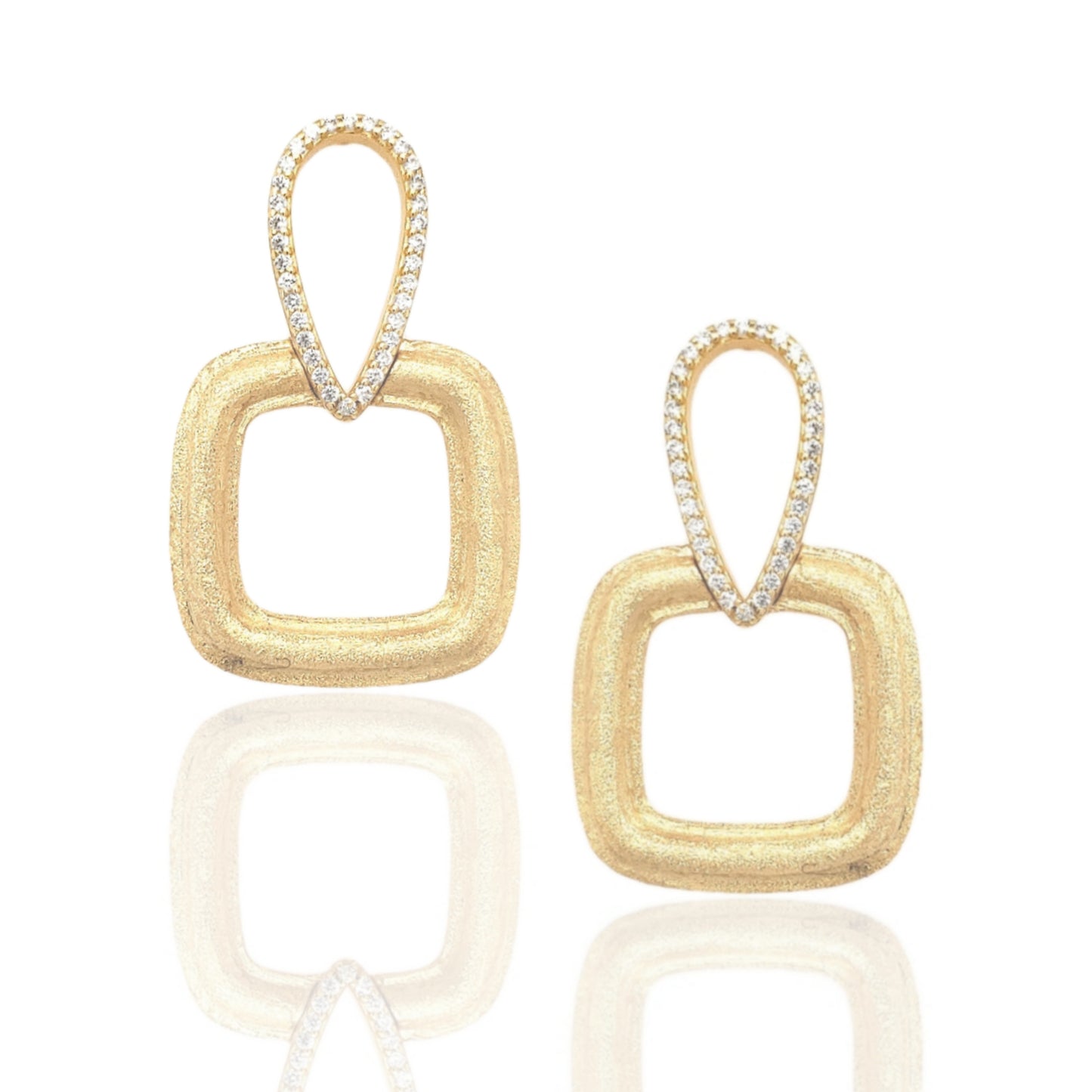 Gold Plated Sterling Silver Teardrop Over Square Earrings - HK Jewels