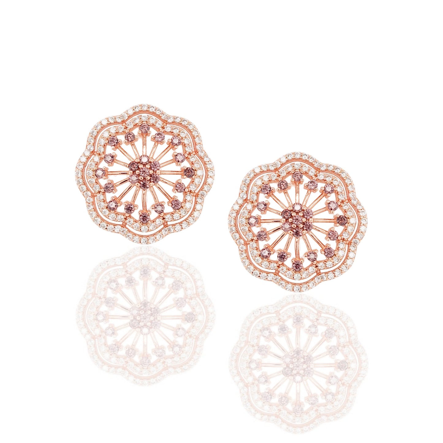 Rhodium or Rose Gold Plated Sterling Silver Micropave CZ Large Flower Stud Earring - HK Jewels