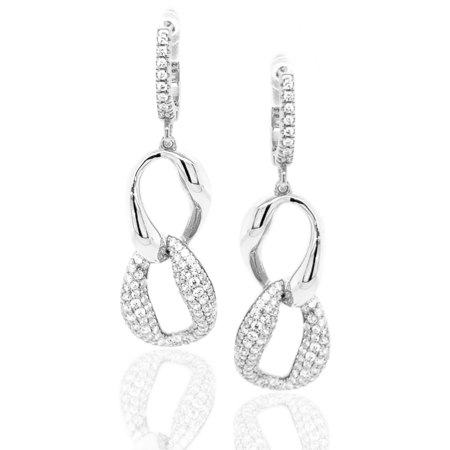 Sterling Silver Micropave CZ Interlocking Ovals Earring - HK Jewels