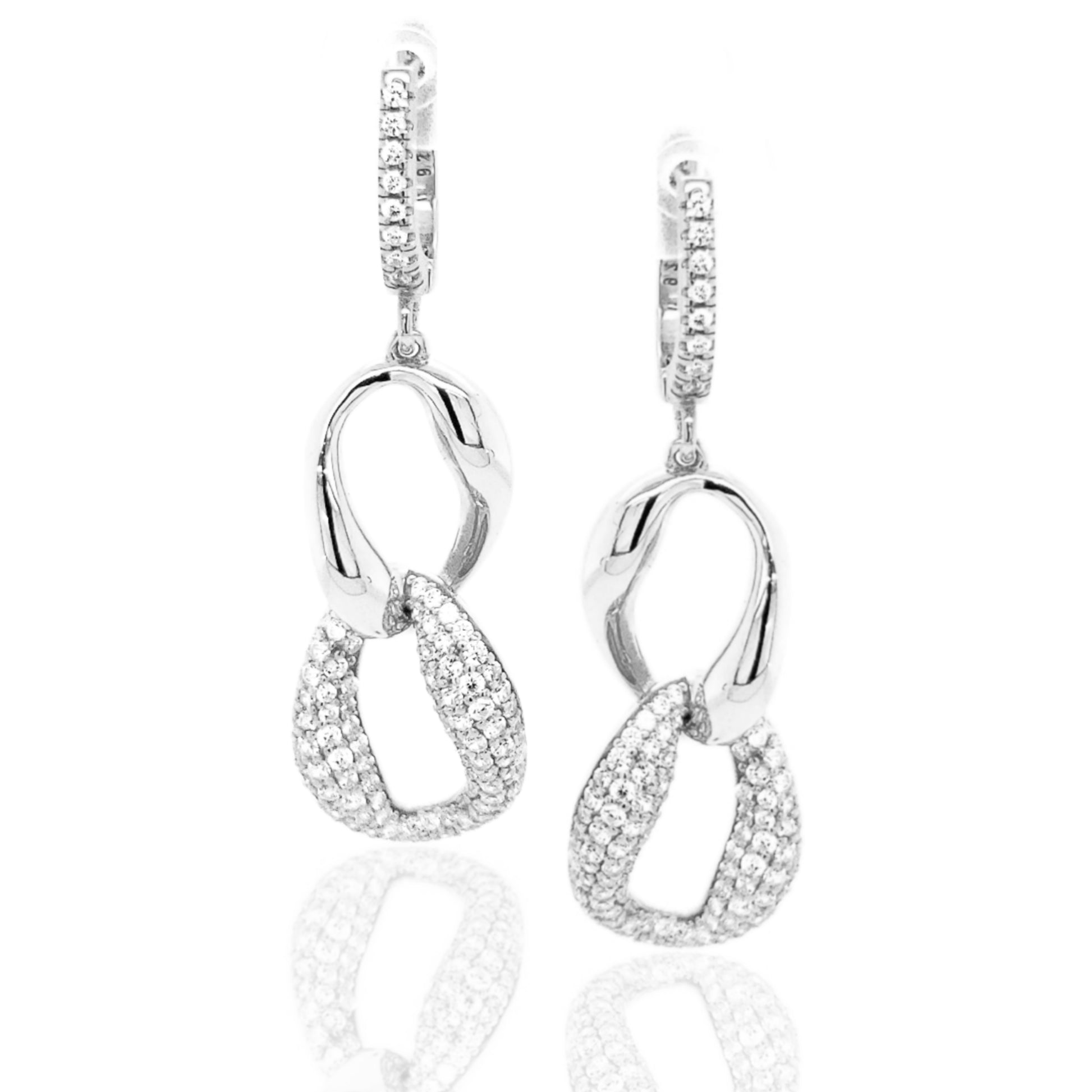 Sterling Silver Micropave CZ Interlocking Ovals Earring - HK Jewels