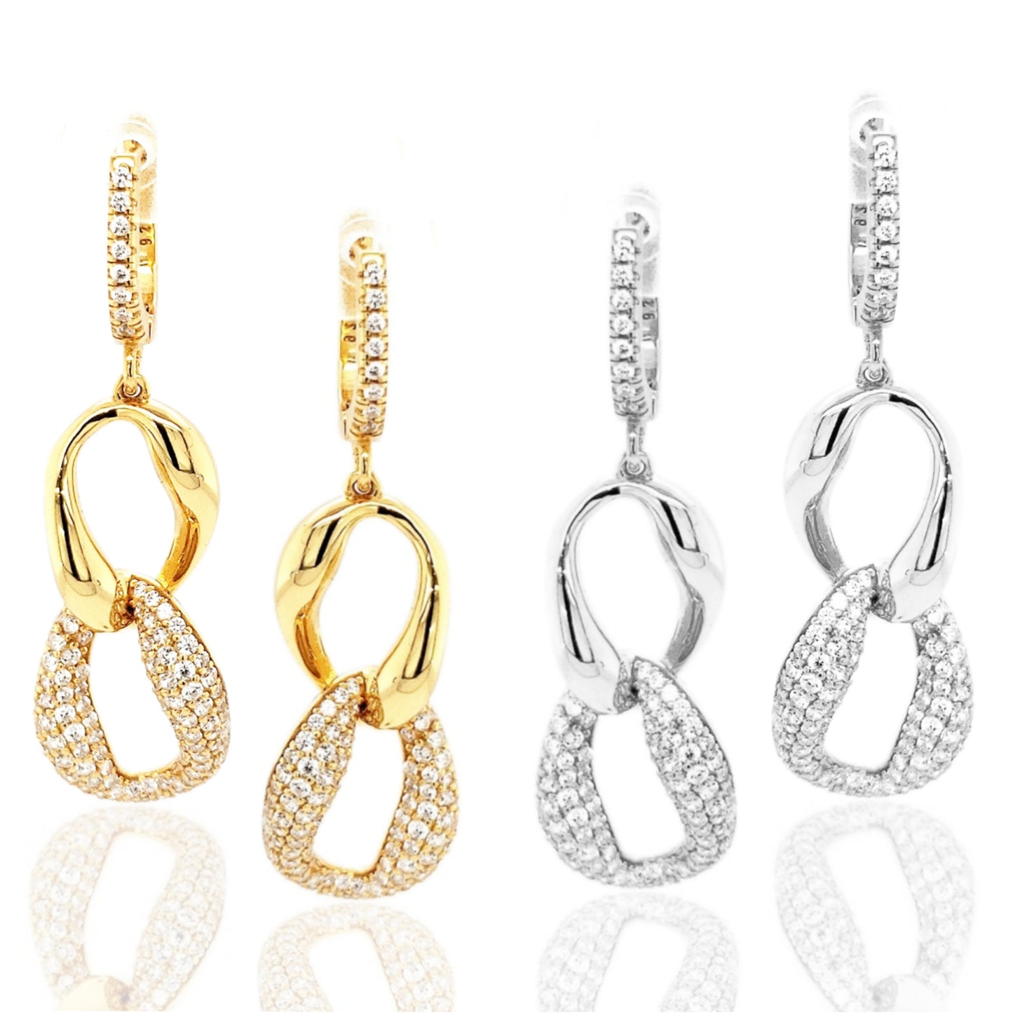Sterling Silver Micropave CZ Interlocking Ovals Earring - HK Jewels